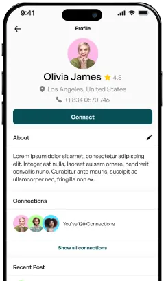 mock up screen shows olivia james profile