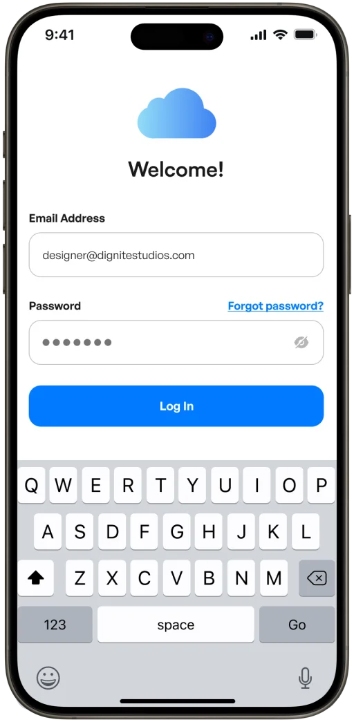 iOS App design company shows three mockup screens of iOS app design